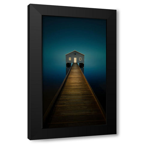 Little blue boathouse in Perth Black Modern Wood Framed Art Print by Zhen Yu, James