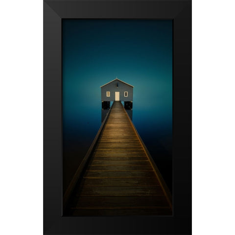 Little blue boathouse in Perth Black Modern Wood Framed Art Print by Zhen Yu, James