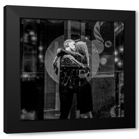 The Kiss Black Modern Wood Framed Art Print with Double Matting by Koer, Jaap