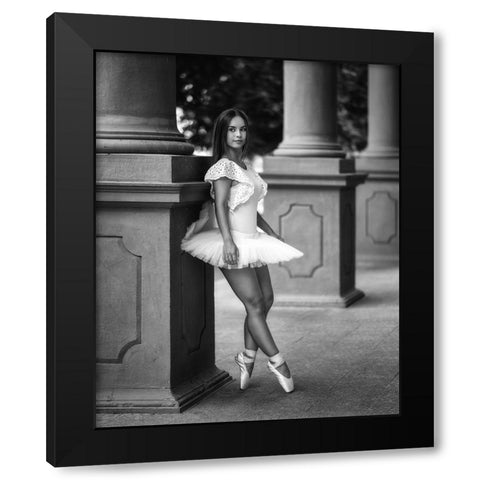 Ballerina On The Street Bw Black Modern Wood Framed Art Print with Double Matting by Nanev, Vasil