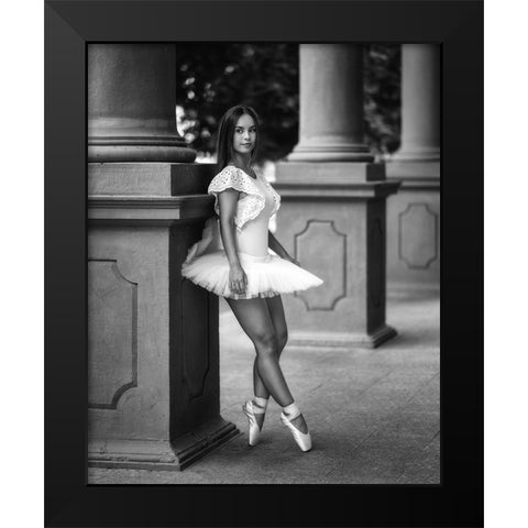 Ballerina On The Street Bw Black Modern Wood Framed Art Print by Nanev, Vasil