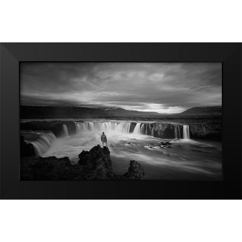 Godafoss Black Modern Wood Framed Art Print by Guo, David