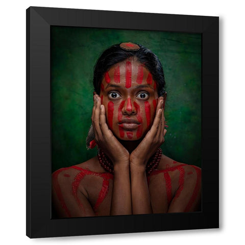 Tribal Fear Black Modern Wood Framed Art Print by Chattopadhyay, Debasish