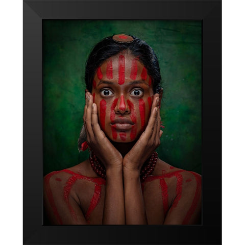 Tribal Fear Black Modern Wood Framed Art Print by Chattopadhyay, Debasish