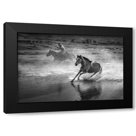 Running Horses Black Modern Wood Framed Art Print with Double Matting by Zhang, Anna