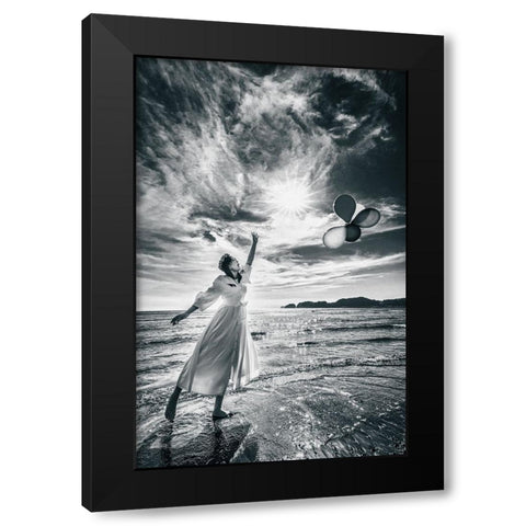 Release The Balloons Black Modern Wood Framed Art Print with Double Matting by Iino, Ken-Ichi