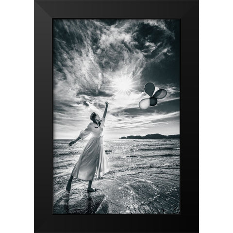 Release The Balloons Black Modern Wood Framed Art Print by Iino, Ken-Ichi