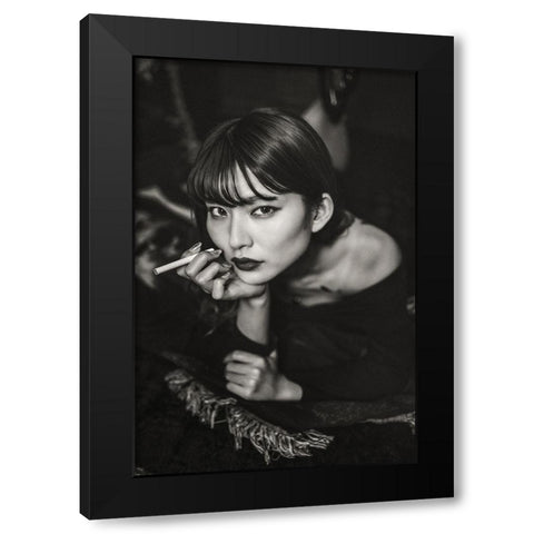 RESTS HER CHIN IN HER HAND Black Modern Wood Framed Art Print with Double Matting by Iino, Ken-Ichi