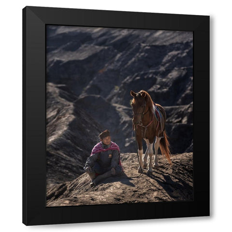 Waiting Black Modern Wood Framed Art Print by Mikael, Fira