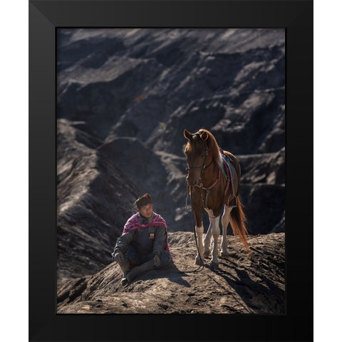 Waiting Black Modern Wood Framed Art Print by Mikael, Fira