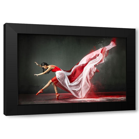 Red And White Balerina 1 Black Modern Wood Framed Art Print with Double Matting by Setiadi, Ajar