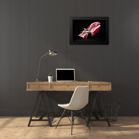 Red And White Balerina Black Modern Wood Framed Art Print by Setiadi, Ajar