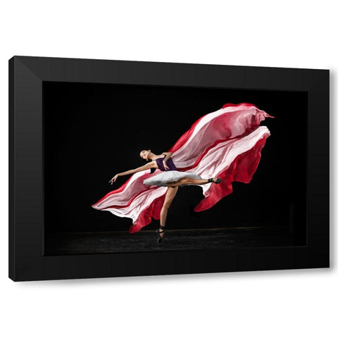 Red And White Balerina Black Modern Wood Framed Art Print by Setiadi, Ajar