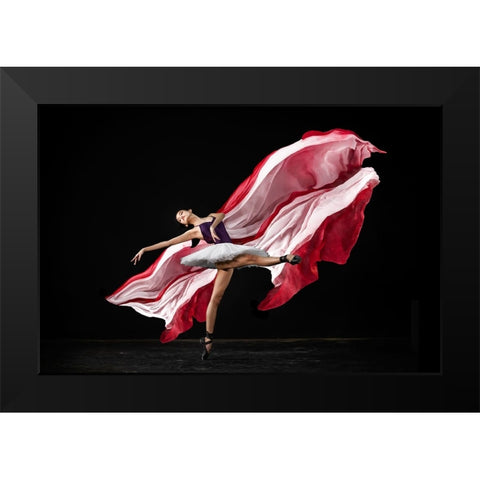Red And White Balerina Black Modern Wood Framed Art Print by Setiadi, Ajar