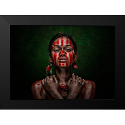 A Tribal Woman Black Modern Wood Framed Art Print by Bhattacharyya, Partha