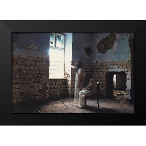 21 Grams Black Modern Wood Framed Art Print by Erika, Eros