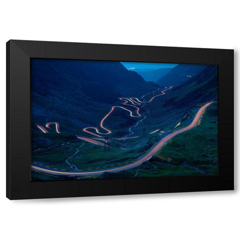 Light Trails On The Highest Mountain Road In Romania-Fagaras Mountains Black Modern Wood Framed Art Print with Double Matting by Oprea, Vio