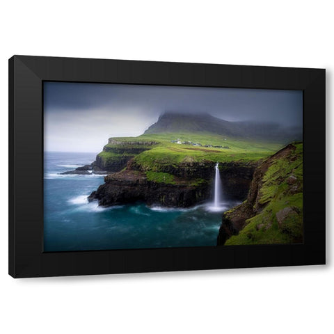 Waterfall Black Modern Wood Framed Art Print with Double Matting by Zhang, Dennis