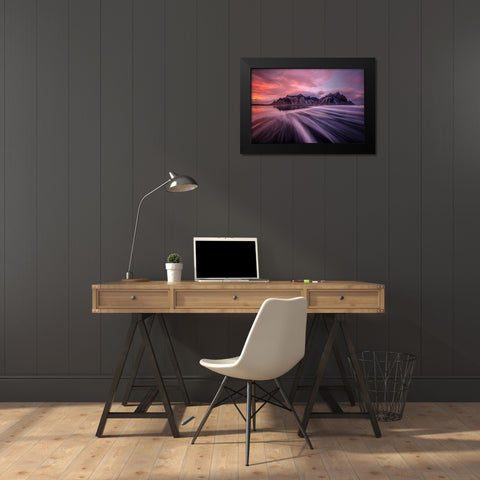 Vestrahorn Sunset Black Modern Wood Framed Art Print by Zhen Yu, James