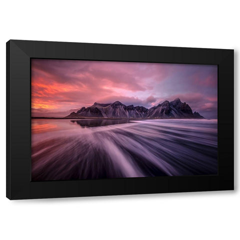 Vestrahorn Sunset Black Modern Wood Framed Art Print by Zhen Yu, James