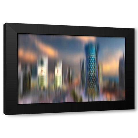 City Skyscrapers Black Modern Wood Framed Art Print with Double Matting by Allam, Abdelkader