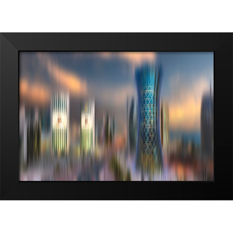 City Skyscrapers Black Modern Wood Framed Art Print by Allam, Abdelkader