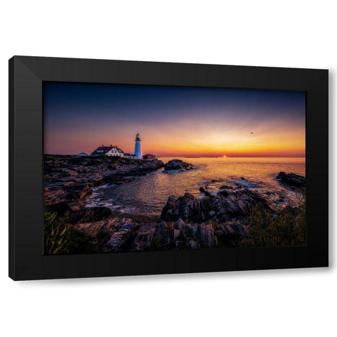 Sunrise By Sea Black Modern Wood Framed Art Print by Zhou, Steven