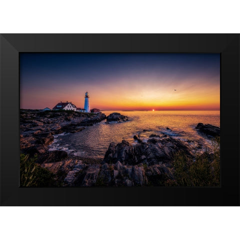 Sunrise By Sea Black Modern Wood Framed Art Print by Zhou, Steven