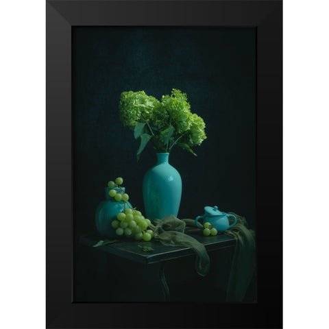 Green Hydrangea And Grape Black Modern Wood Framed Art Print by Jacobs, Lydia