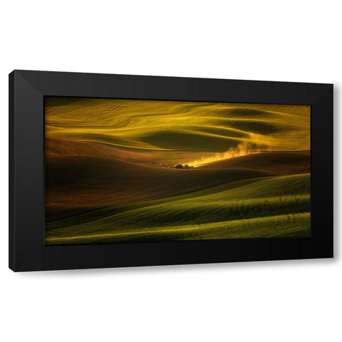 A Tractor In The Palouse Wheat Fields Black Modern Wood Framed Art Print with Double Matting by Zhang, Joan