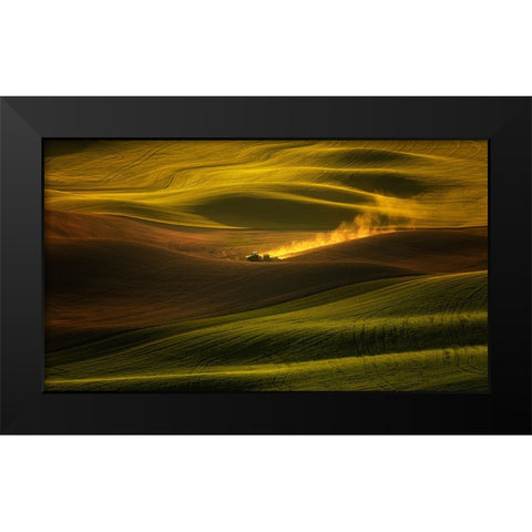 A Tractor In The Palouse Wheat Fields Black Modern Wood Framed Art Print by Zhang, Joan