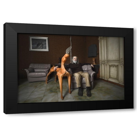 Il Levriero Black Modern Wood Framed Art Print with Double Matting by Guerra, Pasquale