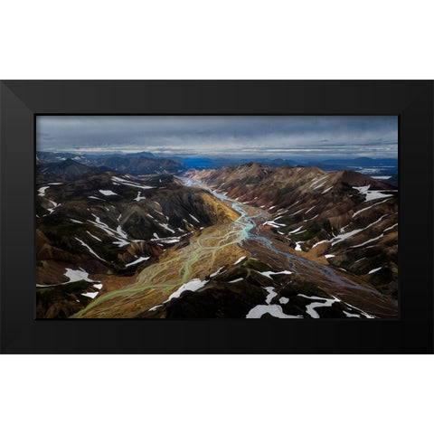 Iceland RIVer To Black Modern Wood Framed Art Print by Bian, James