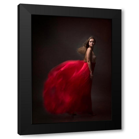 Red With The Wind. Black Modern Wood Framed Art Print by Raskin, Moris