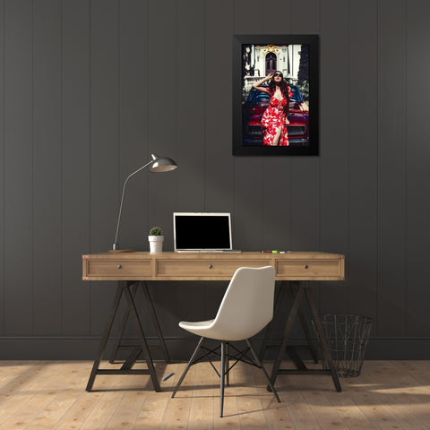 Riding the Mustang Black Modern Wood Framed Art Print by Bolgov (Axe), Ruslan