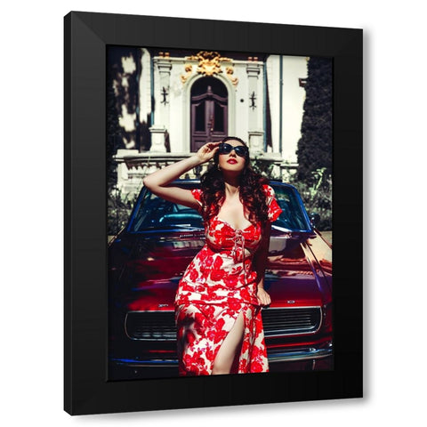 Riding the Mustang Black Modern Wood Framed Art Print by Bolgov (Axe), Ruslan