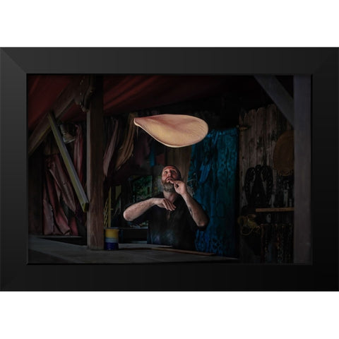 Pizza Maker Black Modern Wood Framed Art Print by Chang, Jiangping