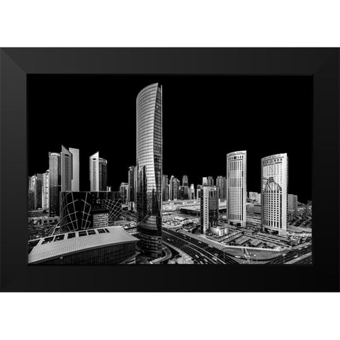 City Absolute Black Black Modern Wood Framed Art Print by Allam, Abdelkader