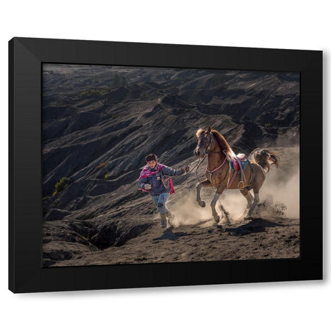 Run Black Modern Wood Framed Art Print by Mikael, Fira