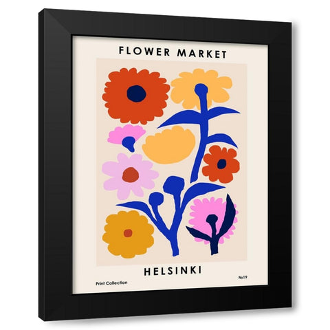Flower Market. Helsinki Black Modern Wood Framed Art Print by NKTN