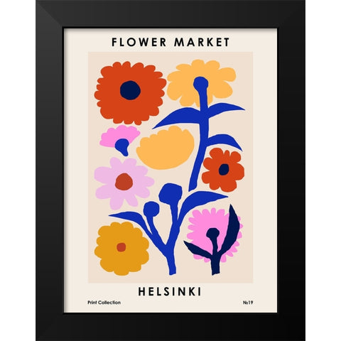 Flower Market. Helsinki Black Modern Wood Framed Art Print by NKTN