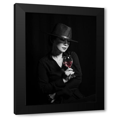 Woman And Wine Black Modern Wood Framed Art Print with Double Matting by Wang, Jeff