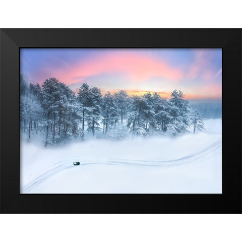 Winter Morning Glow Black Modern Wood Framed Art Print by Lu, Ling