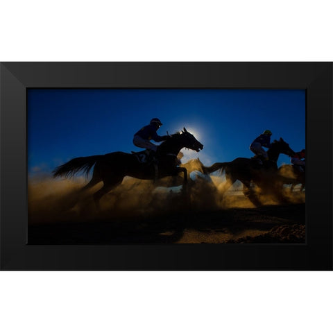 Horse Racing Through The Dust Black Modern Wood Framed Art Print by Lee Chapman, Sharon