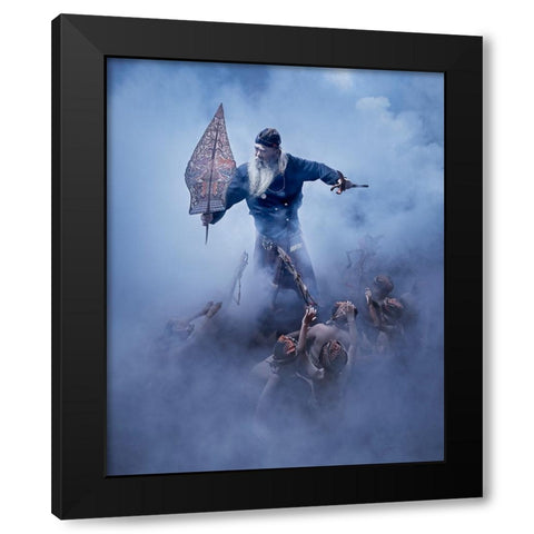 Wayang Dance Black Modern Wood Framed Art Print with Double Matting by Herliyanto, Gatot