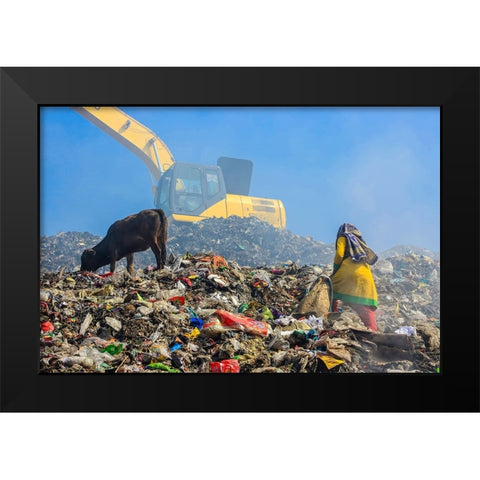 The Children Collect Recyclable Materials Black Modern Wood Framed Art Print by Amdad Hossain, Muhammad