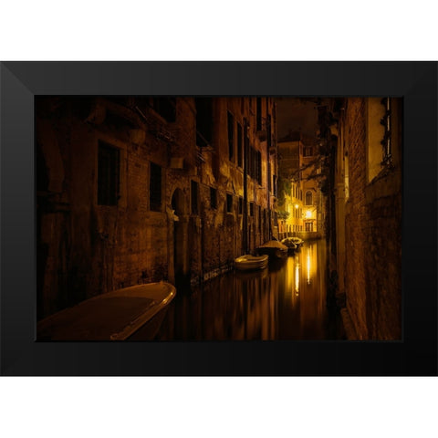 Venice At Night Black Modern Wood Framed Art Print by Maier, Norbert