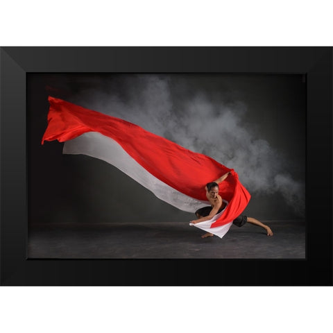 Dance Of Red And White Cloths Black Modern Wood Framed Art Print by Aditya, Rawisyah