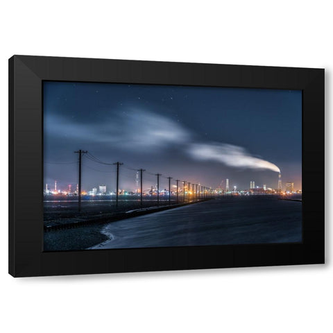 Undersea Power Pole And Factory Black Modern Wood Framed Art Print with Double Matting by Hara, Tomoshi