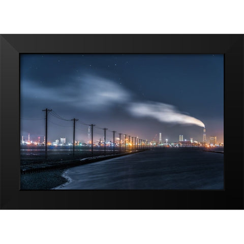 Undersea Power Pole And Factory Black Modern Wood Framed Art Print by Hara, Tomoshi